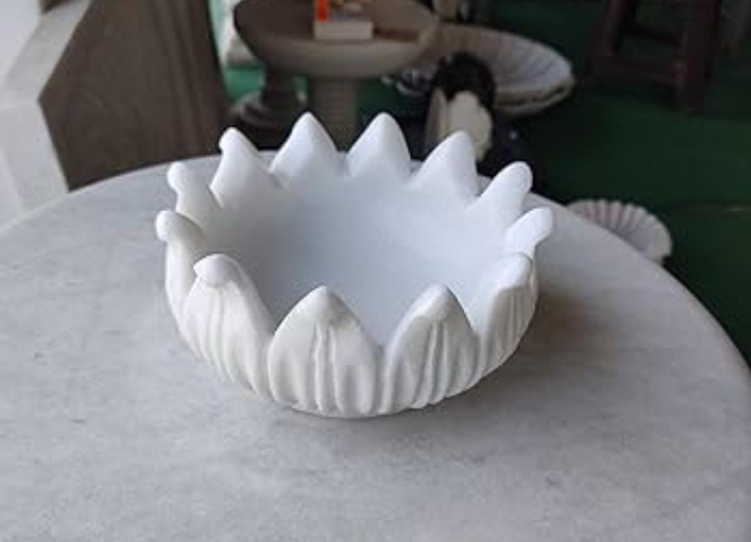 Marble lotus urli bowl, 9" diameter for fruit/snacks/tea lights/diwali decoration/gift item